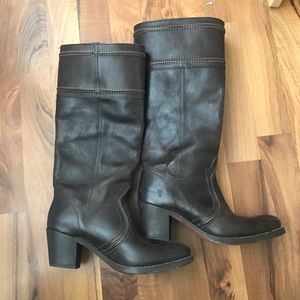 Frye Jane Knee High Dk Brown Heeled Boots Size 8.5
